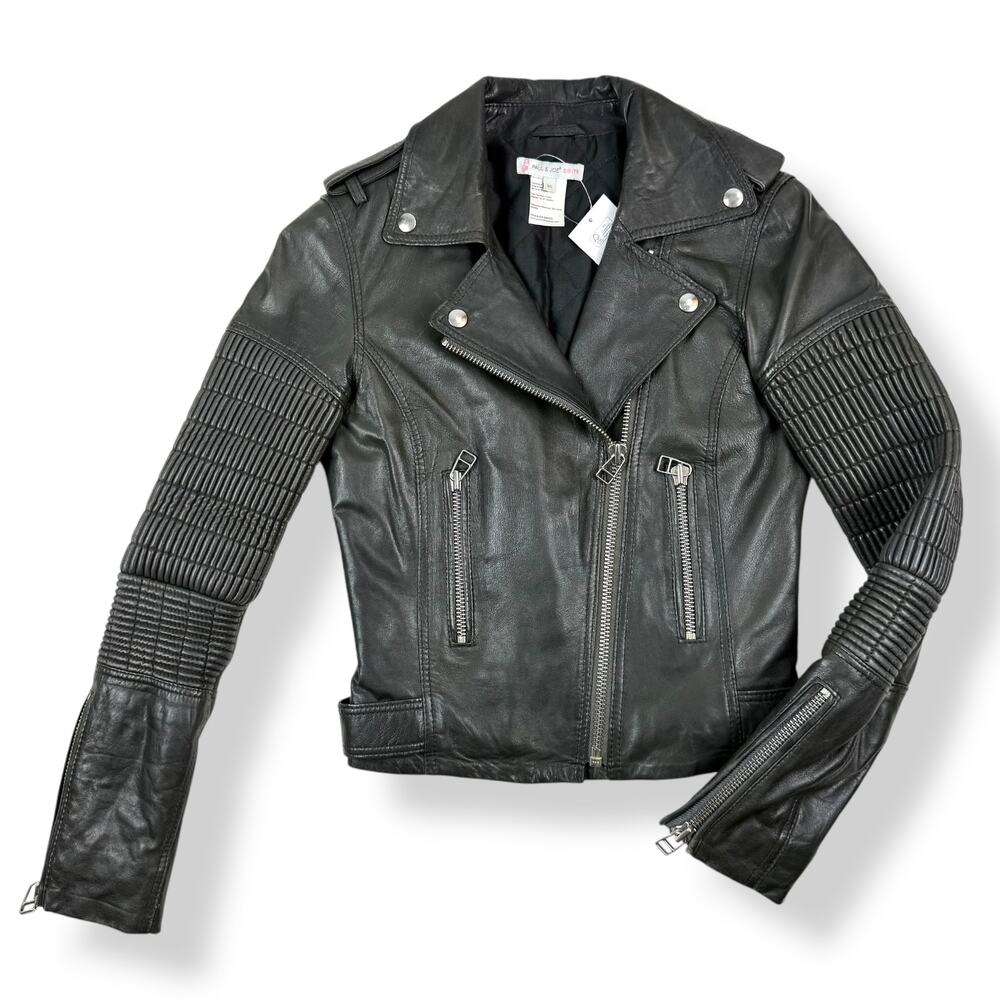 Vintage PAUL & JOE Lamb leather biker moto fitted jacket